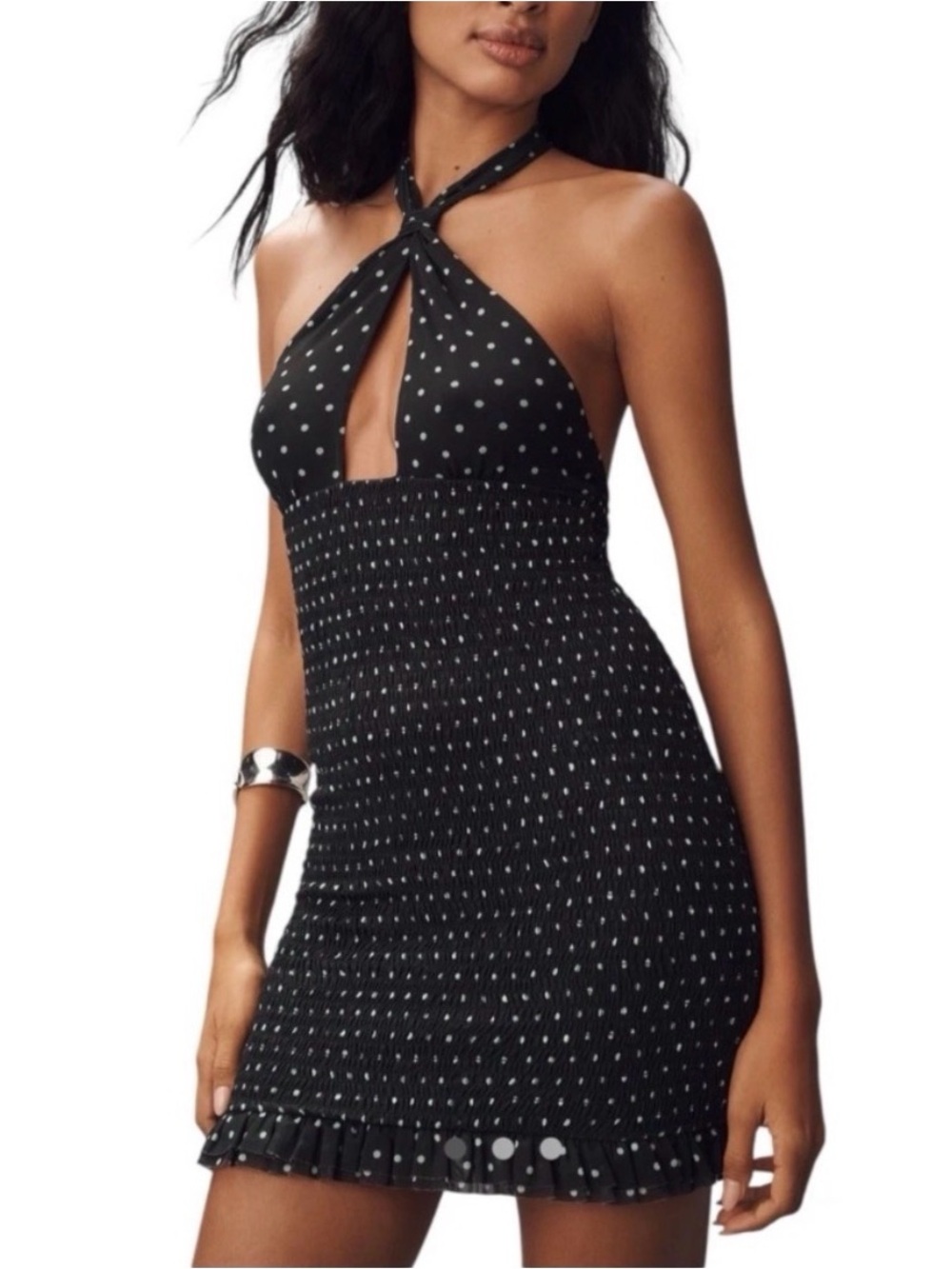 NWT Anthropologie Smocked Halter Mini Dress Mint Polka Dot Coquette